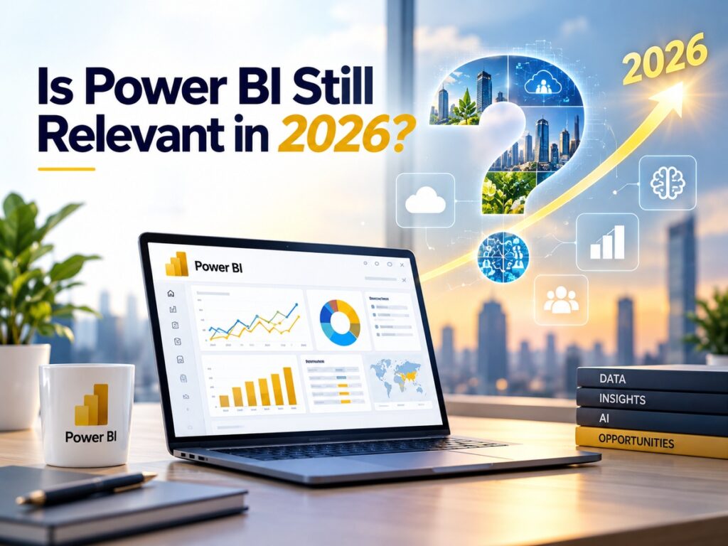 nfographic header displaying BI market share data alongside the query is power bi still relevant in 2026