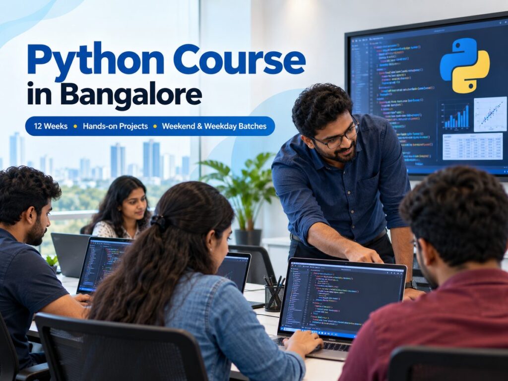 Python course in Bangalore with instructor training students in a hands-on classroom environment at Ally Tech Services.
